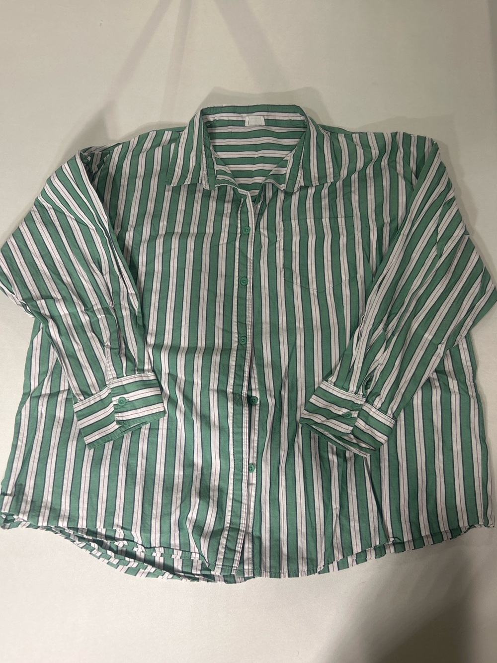 Cotton On Women’s Size Large Green White Striped Button Up Shirt Casual - Picture 3 of 4